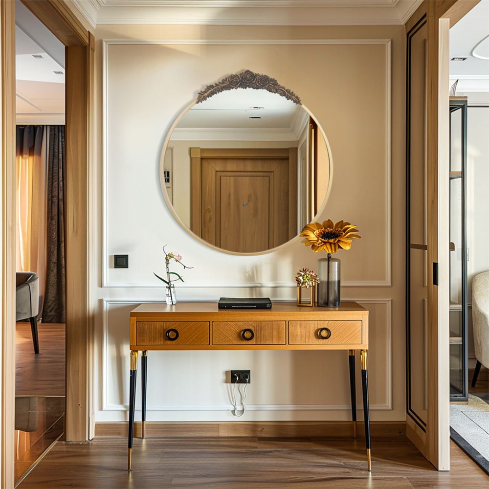 Stunning Baroque Brass Mirror Elegant Resin Rose Design - The Grand Bazaar of Australia