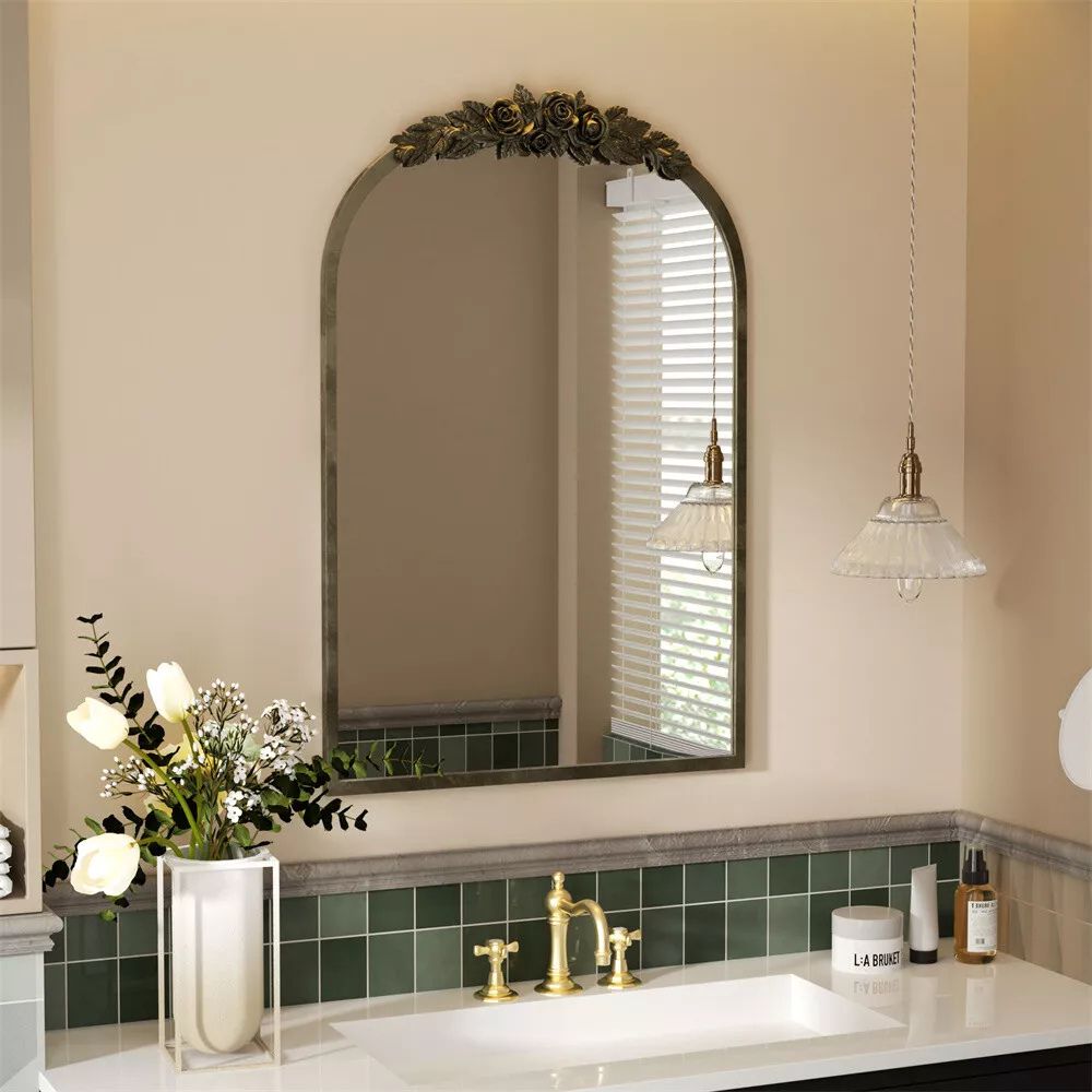 Stunning Baroque Brass Mirror Elegant Resin Rose Design - The Grand Bazaar of Australia