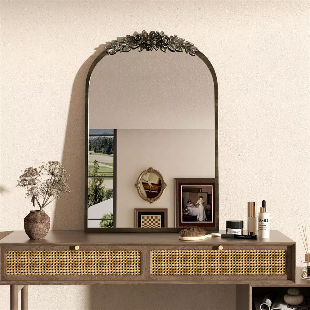 Stunning Baroque Brass Mirror Elegant Resin Rose Design - The Grand Bazaar of Australia