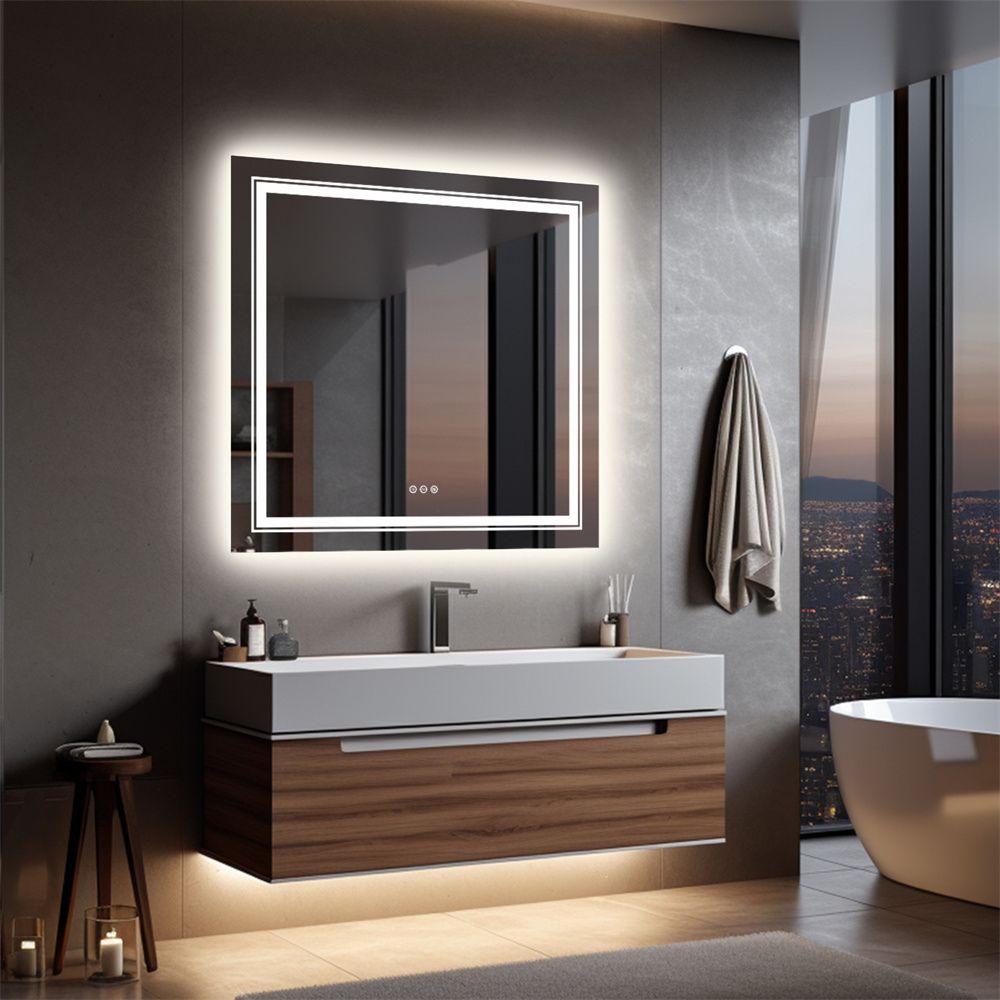 Square Illuminated Wall Bathroom Mirror with LED Lights - The Grand Bazaar of Australia