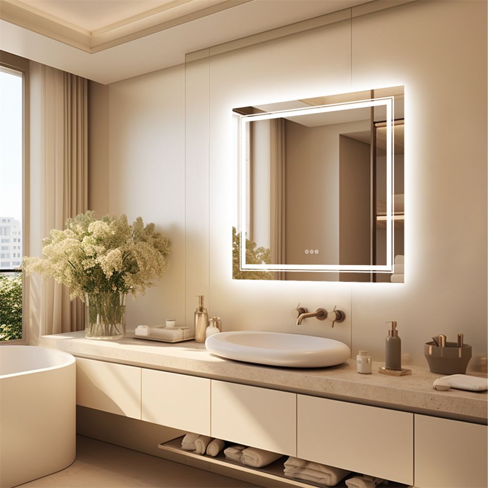 Square Illuminated Wall Bathroom Mirror with LED Lights - The Grand Bazaar of Australia