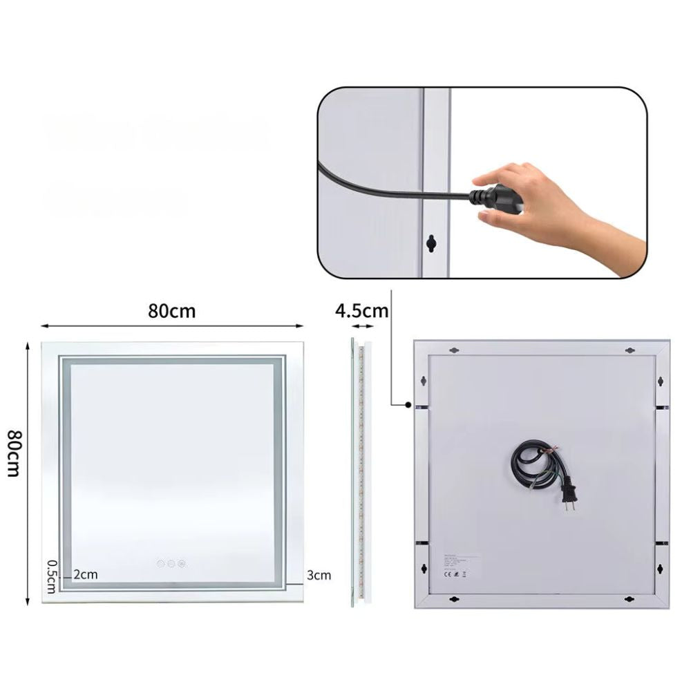 Square Illuminated Wall Bathroom Mirror with LED Lights - The Grand Bazaar of Australia