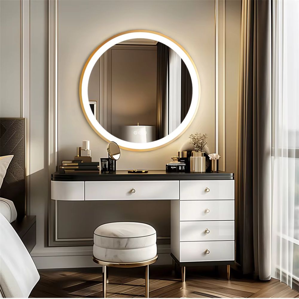 24 Inch Gold Frame Round Bathroom Mirror with Lights - The Grand Bazaar of Australia