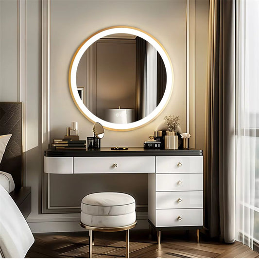 24 Inch Gold Frame Round Bathroom Mirror with Lights - The Grand Bazaar of Australia