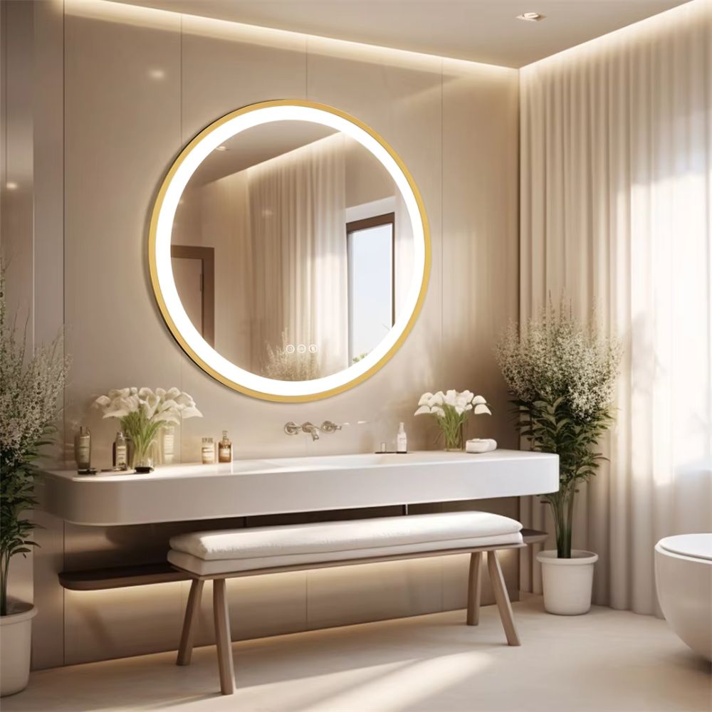 24 Inch Gold Frame Round Bathroom Mirror with Lights - The Grand Bazaar of Australia