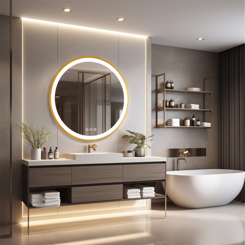 24 Inch Gold Frame Round Bathroom Mirror with Lights - The Grand Bazaar of Australia