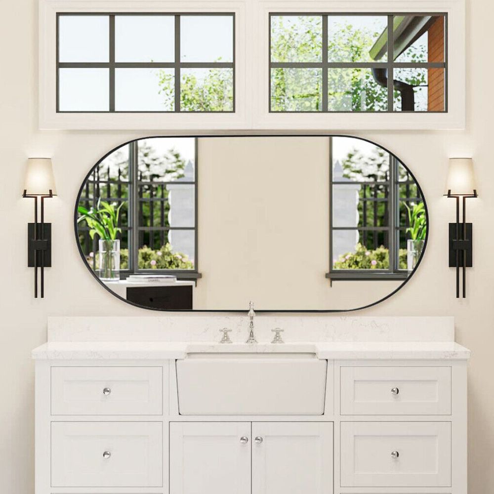 Oval Black Metal Mirror for Modern Bathrooms - The Grand Bazaar of Australia