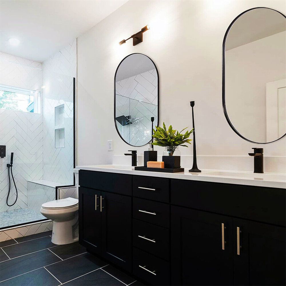 Oval Black Metal Mirror for Modern Bathrooms - The Grand Bazaar of Australia