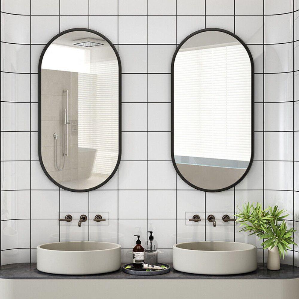 Oval Black Metal Mirror for Modern Bathrooms - The Grand Bazaar of Australia
