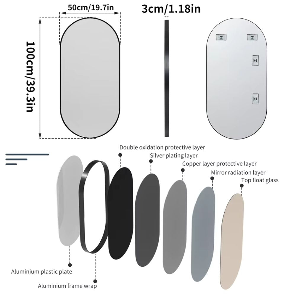 Oval Black Metal Mirror for Modern Bathrooms - The Grand Bazaar of Australia