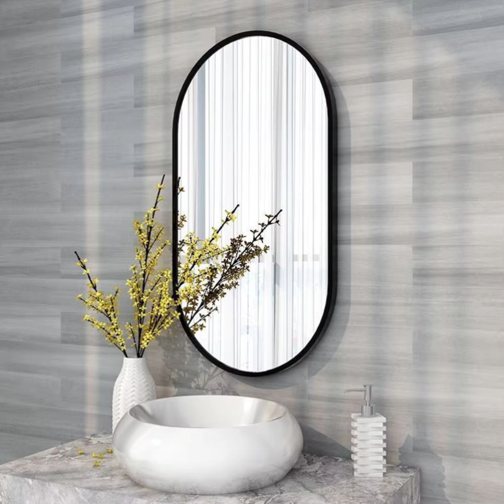 Oval Black Metal Mirror for Modern Bathrooms - The Grand Bazaar of Australia