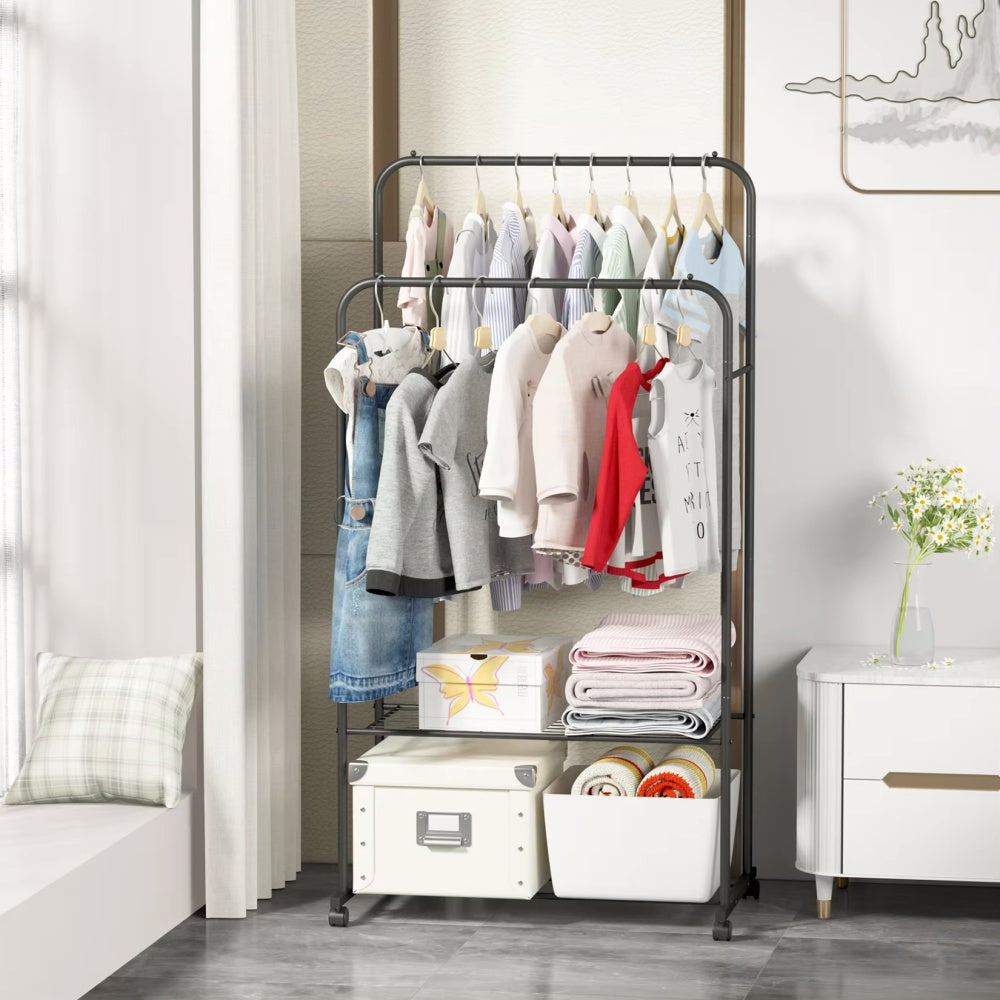 1.5m Clothes Rack Double Rail Rolling Stand Shoes Rack Storage Shelf - The Grand Bazaar of Australia