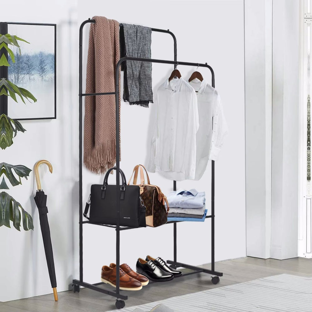 1.5m Clothes Rack Double Rail Rolling Stand Shoes Rack Storage Shelf - The Grand Bazaar of Australia
