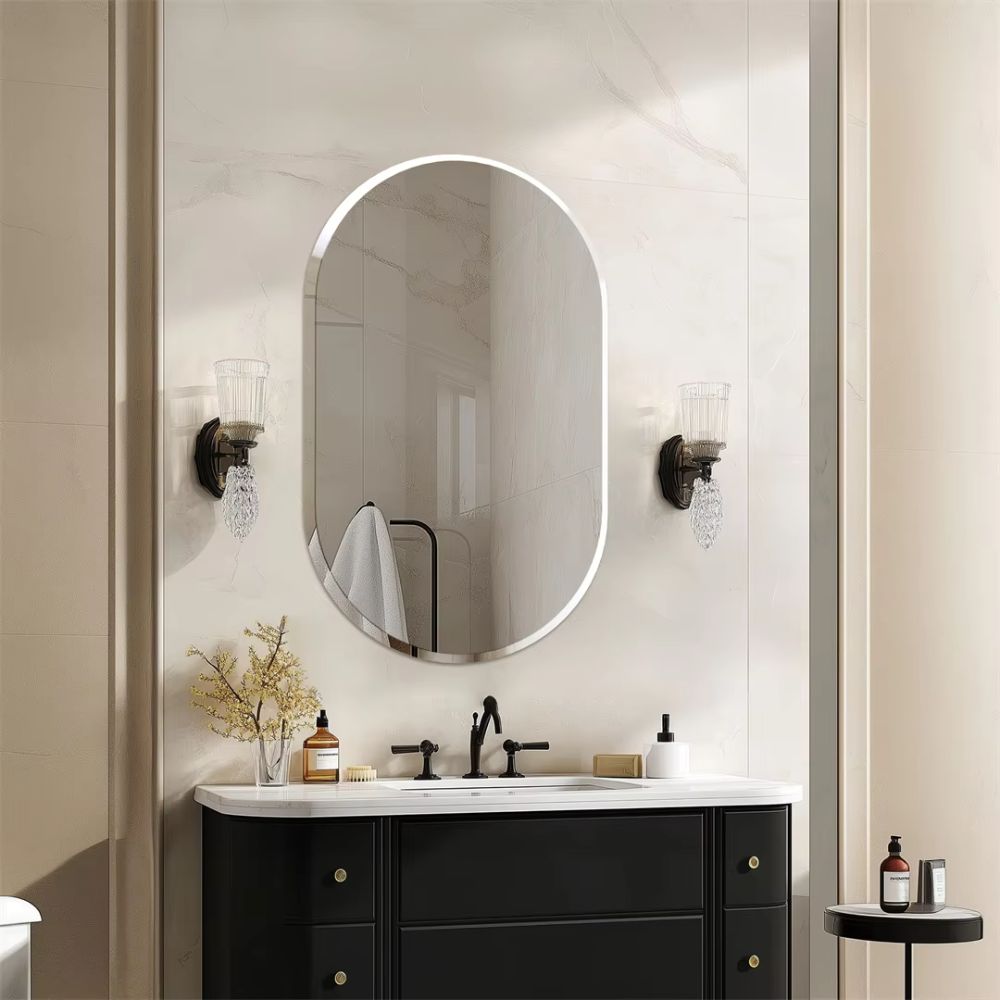 Stylish Frameless Long Oval Bathroom Vanity Mirror with Beveled Edge - The Grand Bazaar of Australia