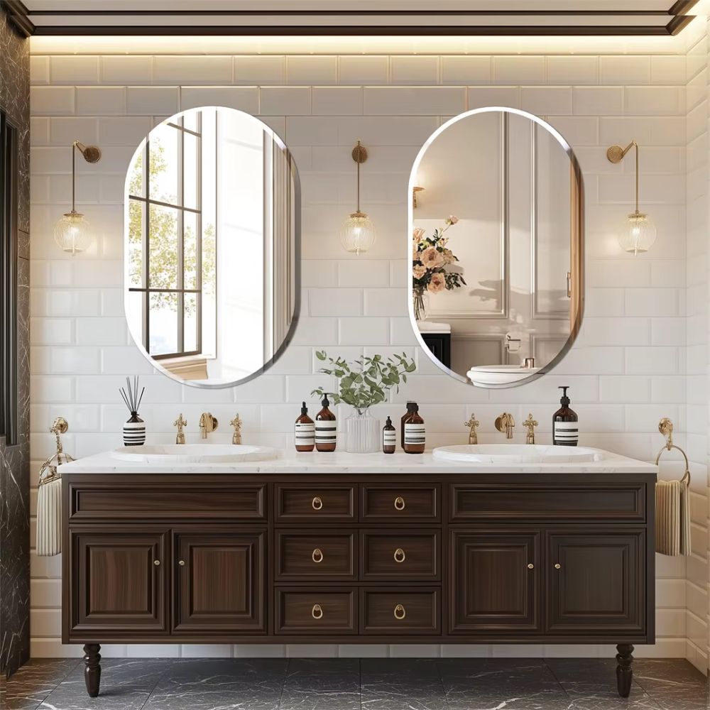 Stylish Frameless Long Oval Bathroom Vanity Mirror with Beveled Edge - The Grand Bazaar of Australia