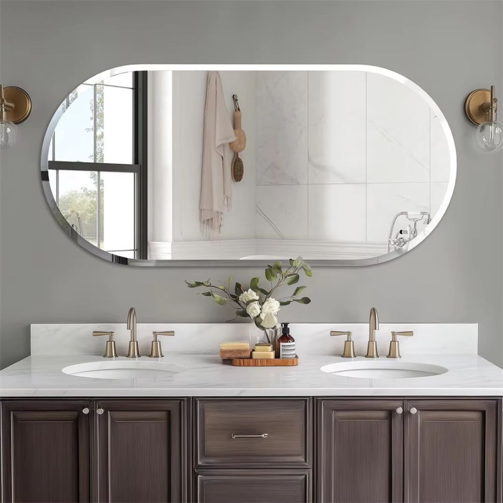 Stylish Frameless Long Oval Bathroom Vanity Mirror with Beveled Edge - The Grand Bazaar of Australia