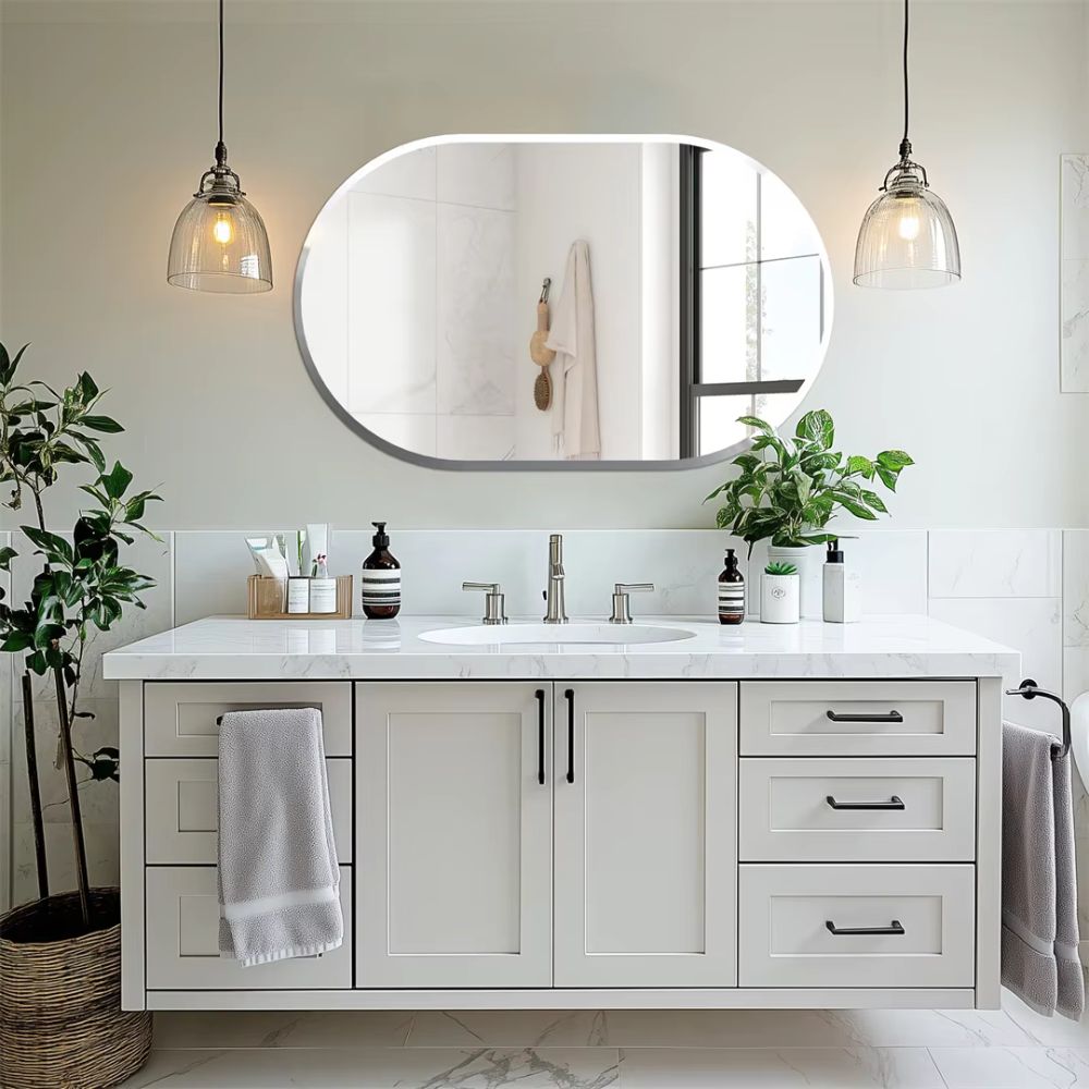 Stylish Frameless Long Oval Bathroom Vanity Mirror with Beveled Edge - The Grand Bazaar of Australia