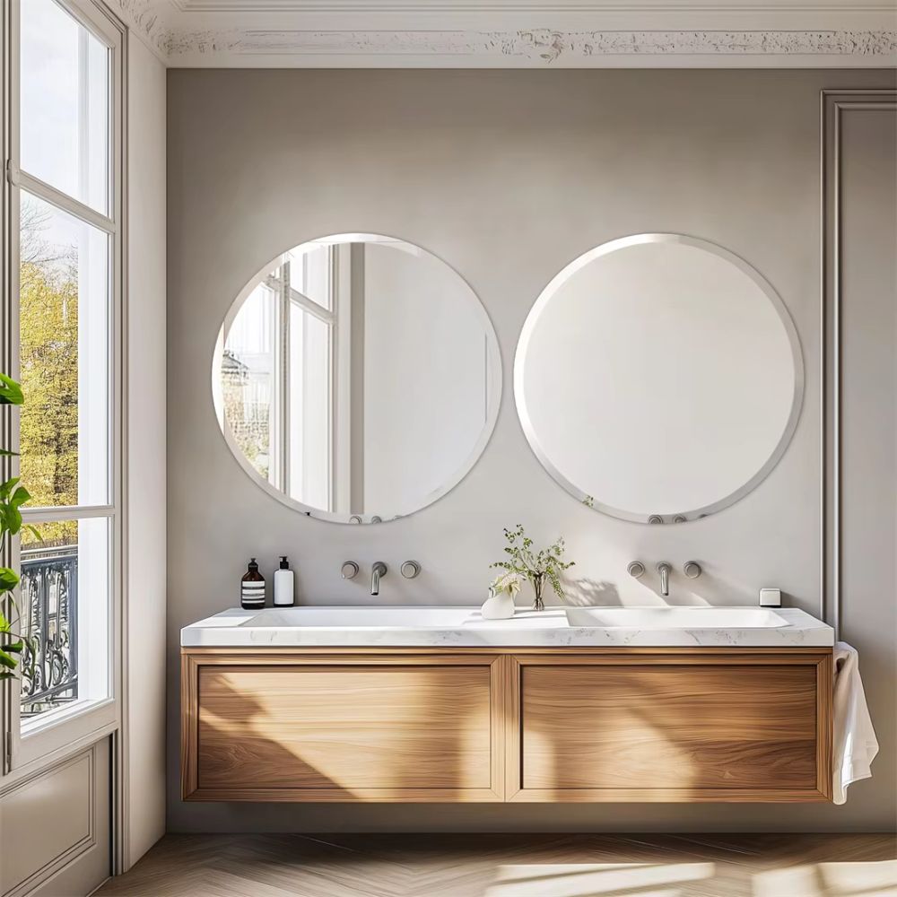 Stylish Frameless Round Bathroom Vanity Mirror for Elegant Wall Decor - The Grand Bazaar of Australia