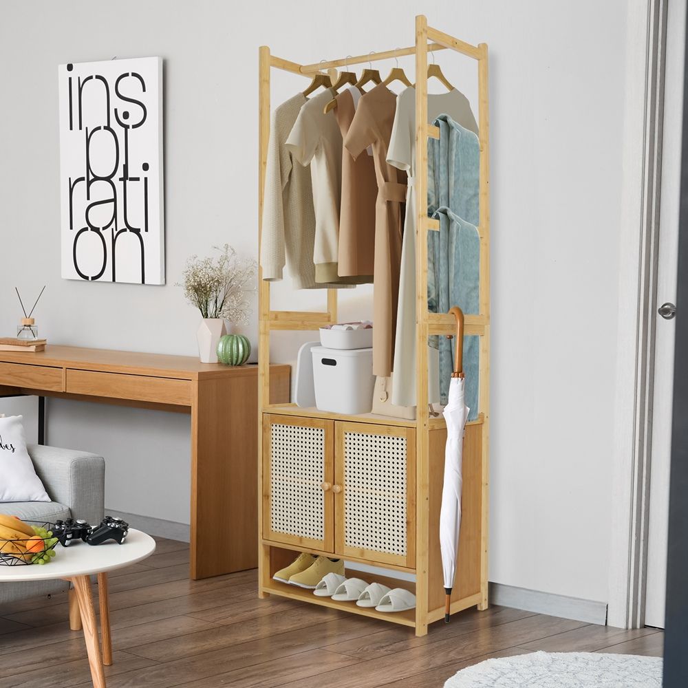 Freestanding Bamboo Clothes Rack with Shoe Cabinet - The Grand Bazaar of Australia
