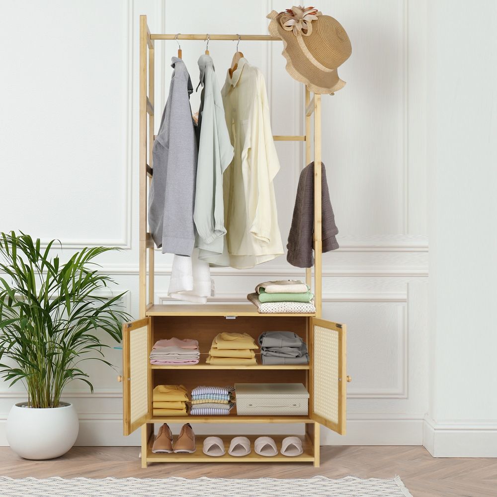 Freestanding Bamboo Clothes Rack with Shoe Cabinet - The Grand Bazaar of Australia