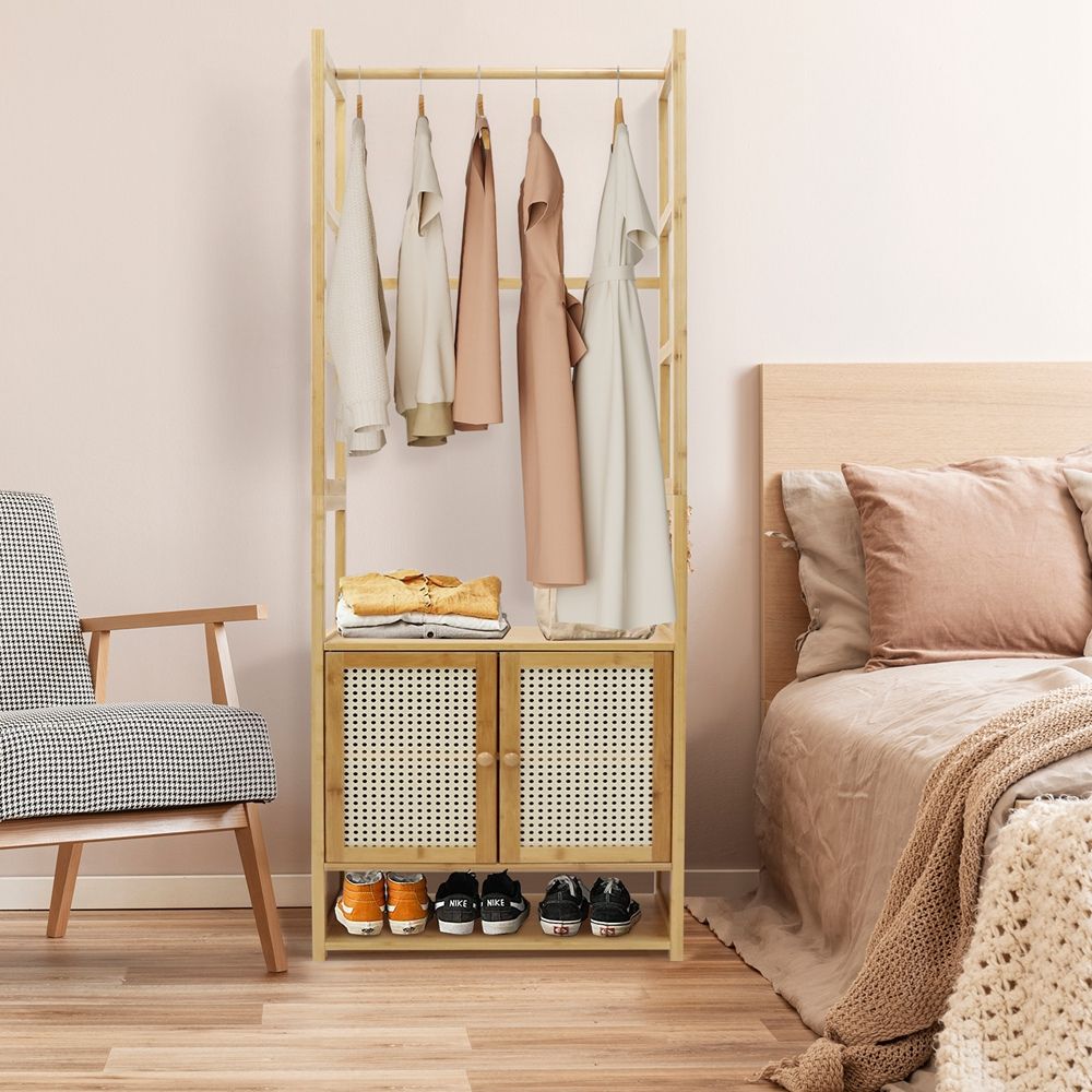 Freestanding Bamboo Clothes Rack with Shoe Cabinet - The Grand Bazaar of Australia