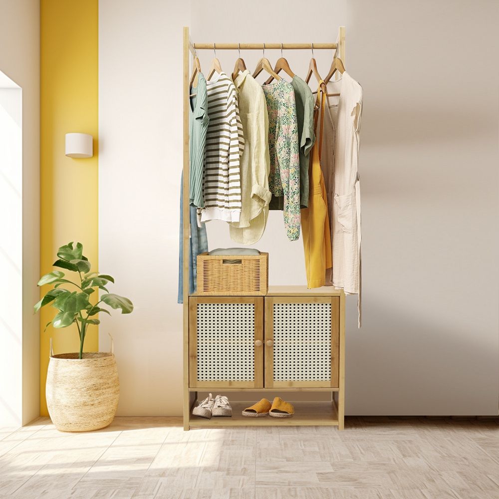 Freestanding Bamboo Clothes Rack with Shoe Cabinet - The Grand Bazaar of Australia