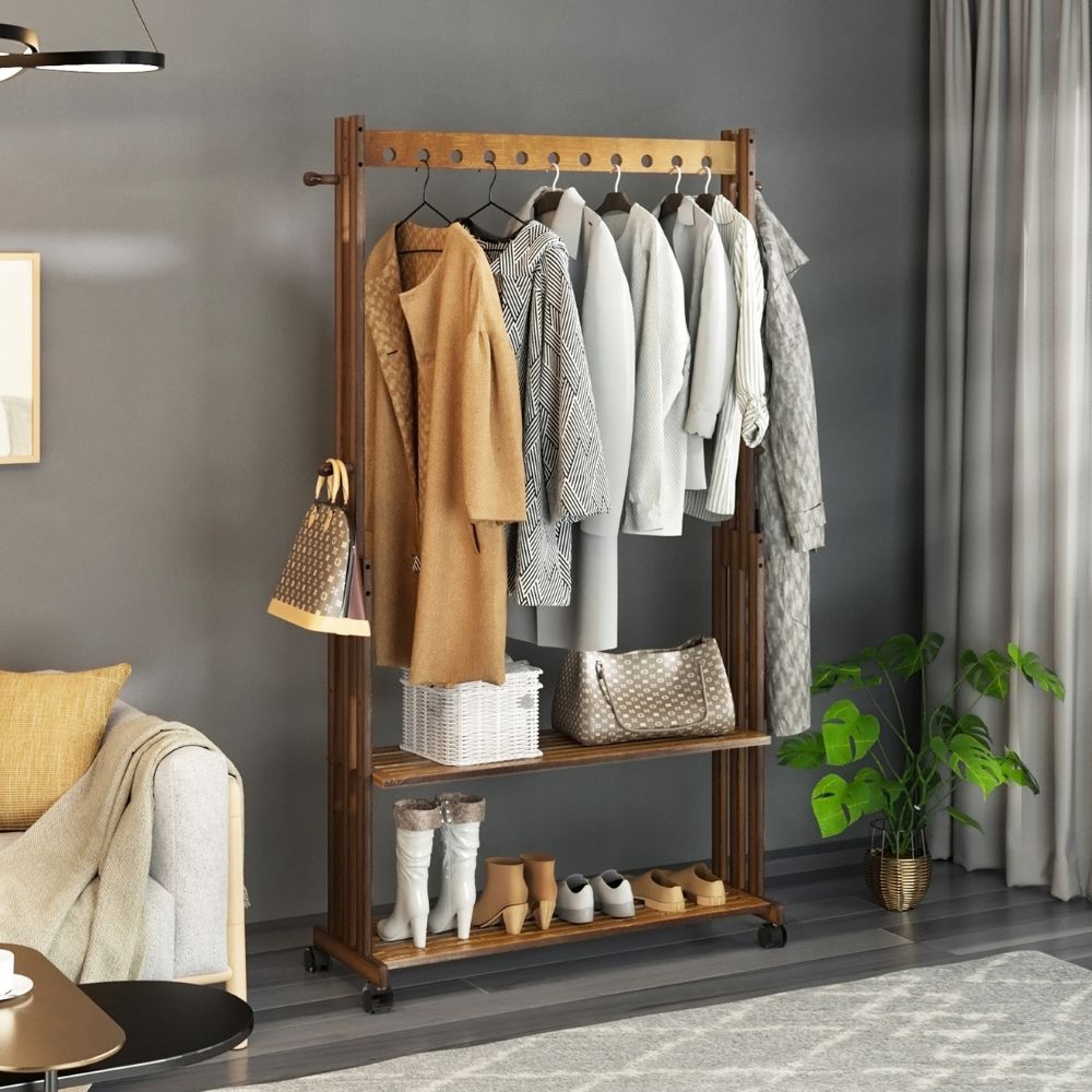 Bamboo Clothes Rack Stand with Wheels - The Grand Bazaar of Australia