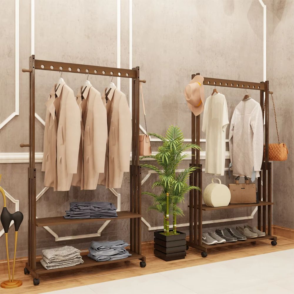 Bamboo Clothes Rack Stand with Wheels - The Grand Bazaar of Australia