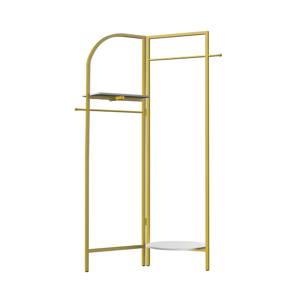 Freestanding Gold Metal Coat Rack Entryway Corner Clothes Stand with Shelf - The Grand Bazaar of Australia