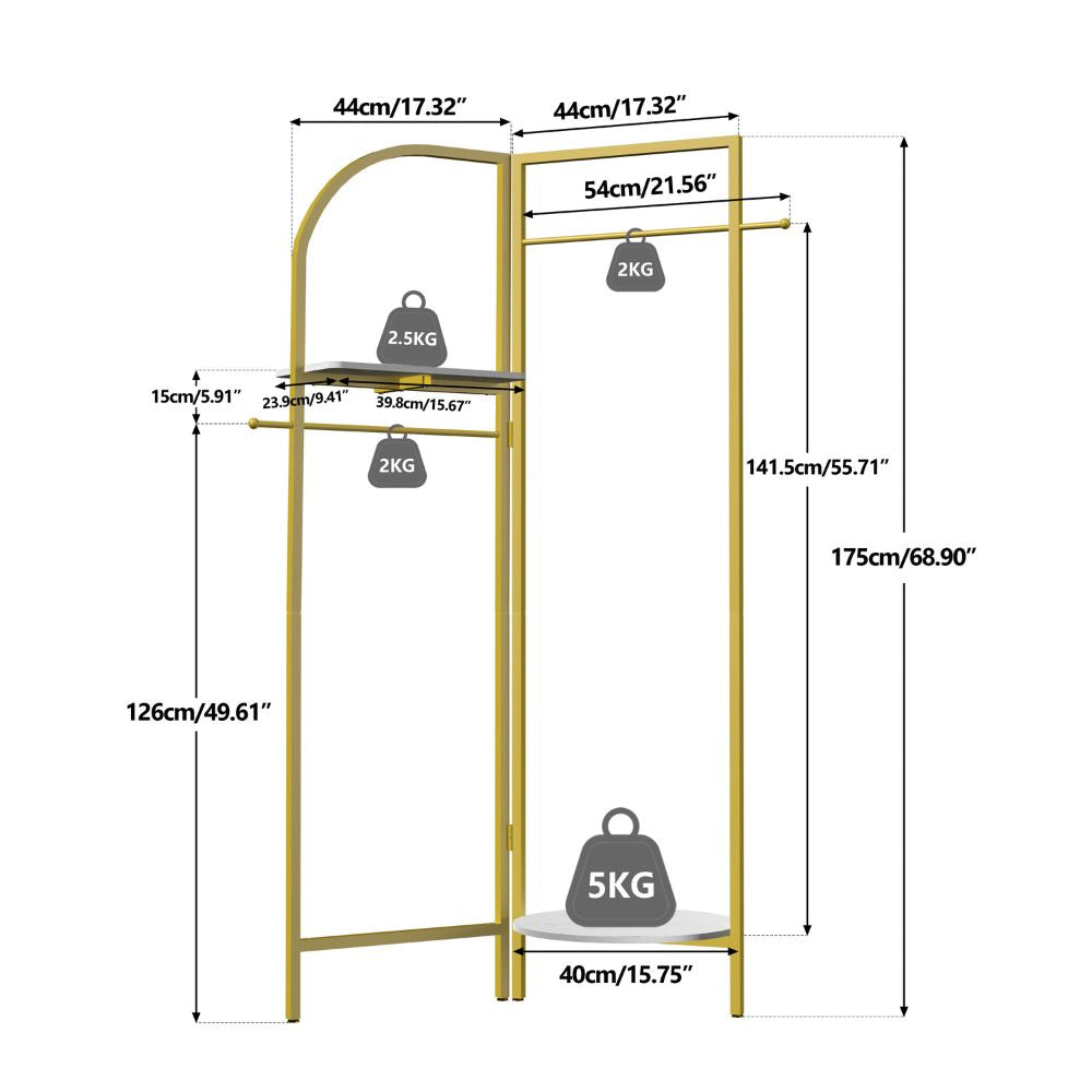 Freestanding Gold Metal Coat Rack Entryway Corner Clothes Stand with Shelf - The Grand Bazaar of Australia