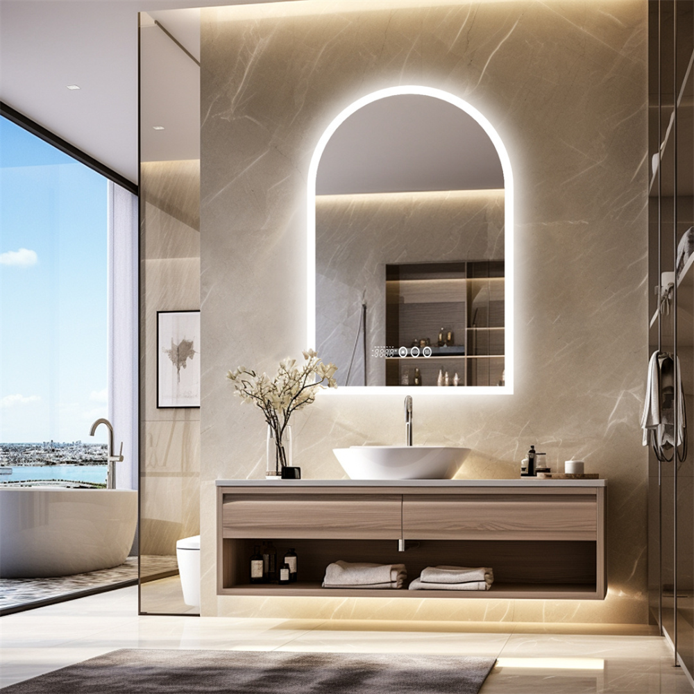 Chic Backlit Bathroom Vanity Mirror with Time and Temperature Display - The Grand Bazaar of Australia