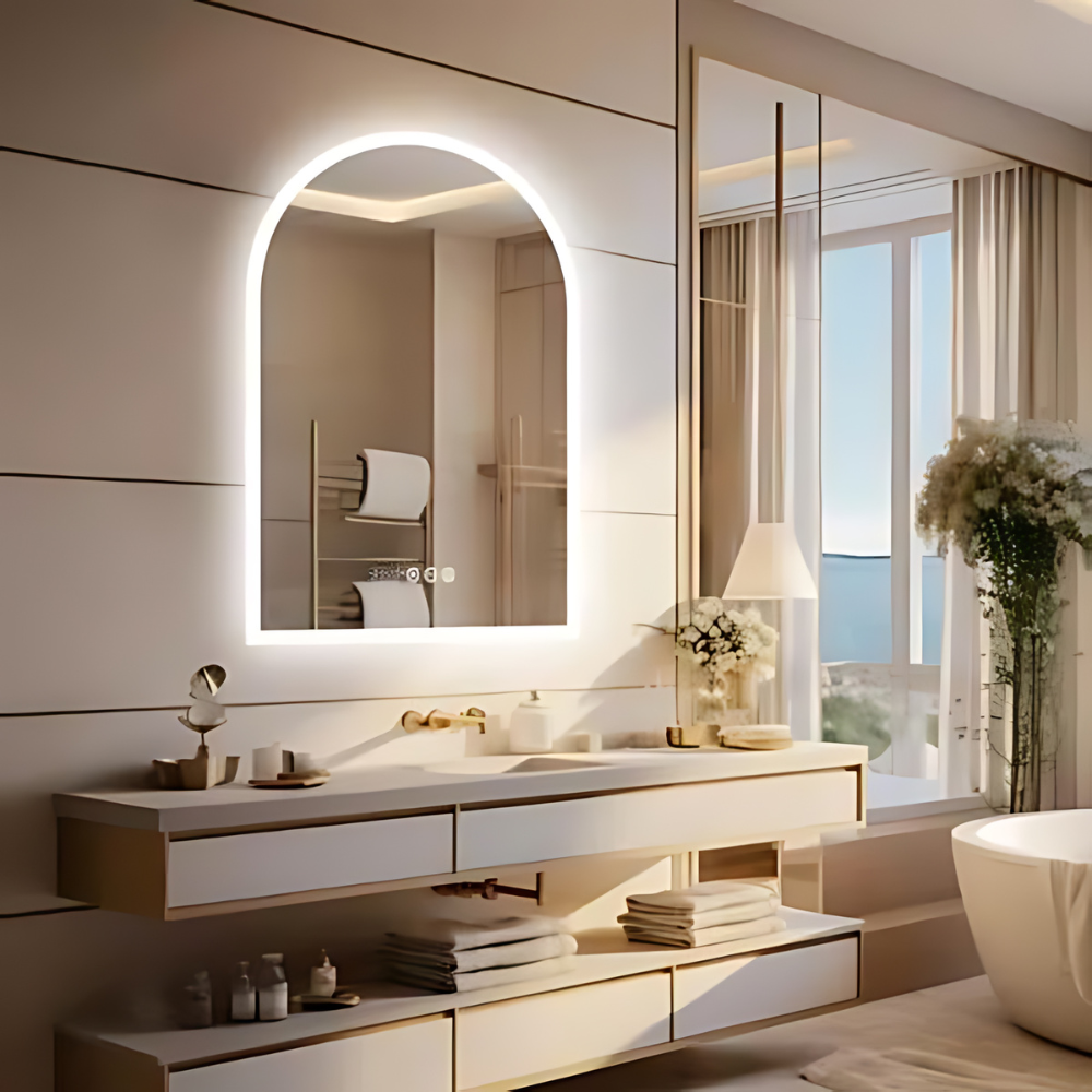 Chic Backlit Bathroom Vanity Mirror with Time and Temperature Display - The Grand Bazaar of Australia