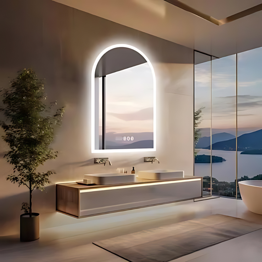 Chic Backlit Bathroom Vanity Mirror with Time and Temperature Display - The Grand Bazaar of Australia