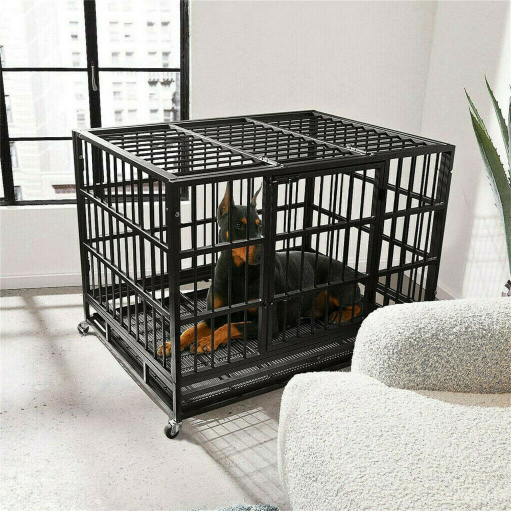 Mobile Heavy Duty Dog Crate with 3 Doors and Bottom Tray - The Grand Bazaar of Australia