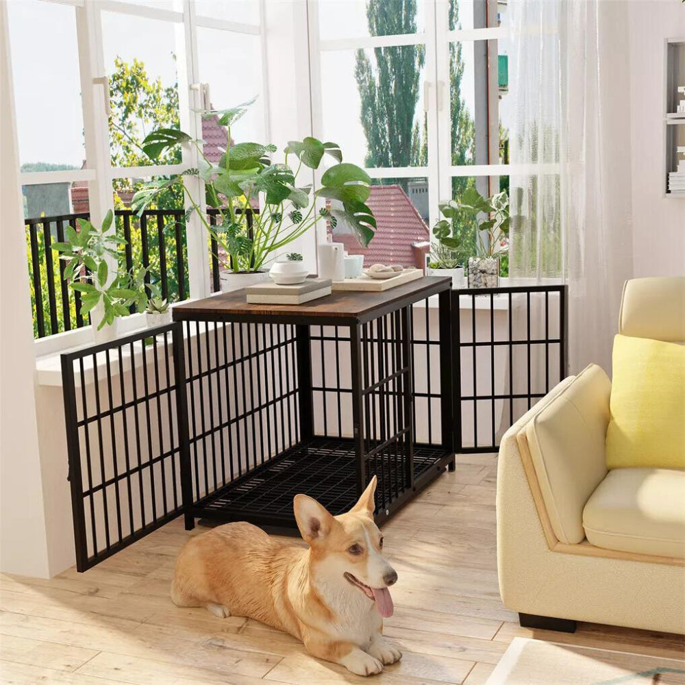 3-Door Dog Furniture Style Dog Crate End Table Pet Kennel with Removable Tray - The Grand Bazaar of Australia