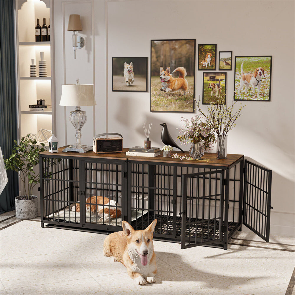3-Door Dog Furniture Style Dog Crate End Table Pet Kennel with Removable Tray - The Grand Bazaar of Australia