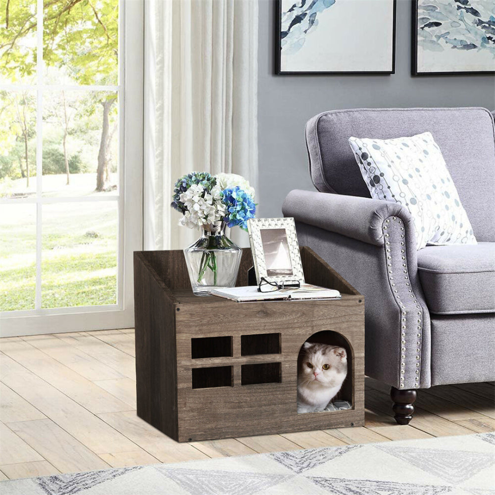 Cozy Wooden Cat Cave Bed with Cushion Pad and Litter Box - The Grand Bazaar of Australia