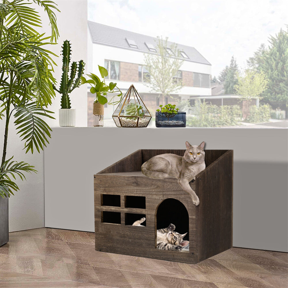 Cozy Wooden Cat Cave Bed with Cushion Pad and Litter Box - The Grand Bazaar of Australia