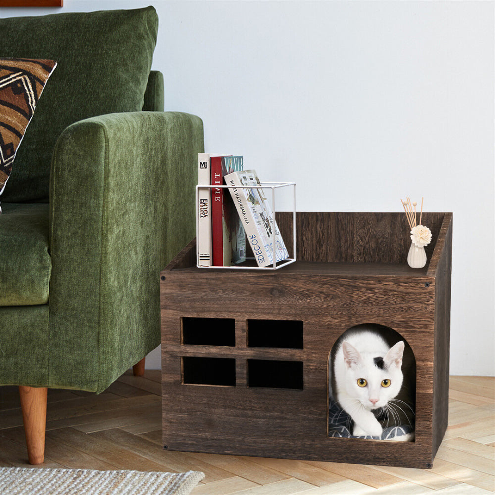 Cozy Wooden Cat Cave Bed with Cushion Pad and Litter Box - The Grand Bazaar of Australia