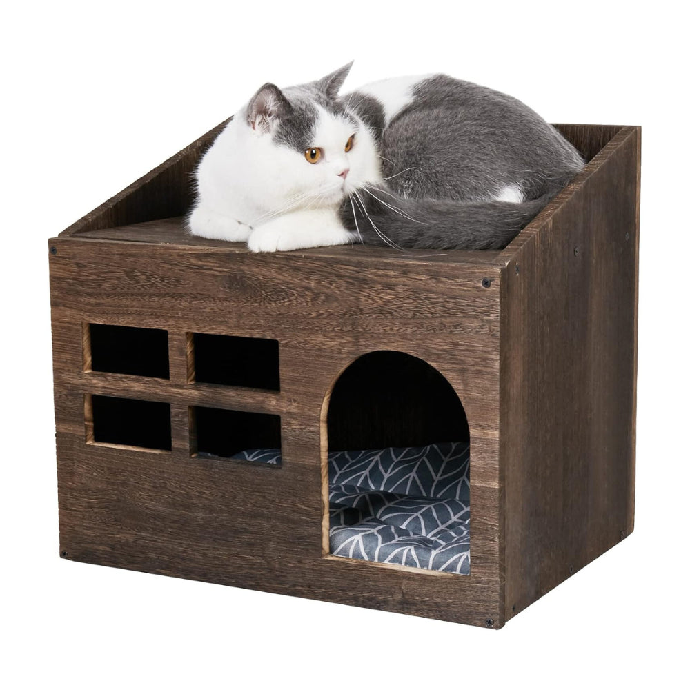 Cozy Wooden Cat Cave Bed with Cushion Pad and Litter Box - The Grand Bazaar of Australia
