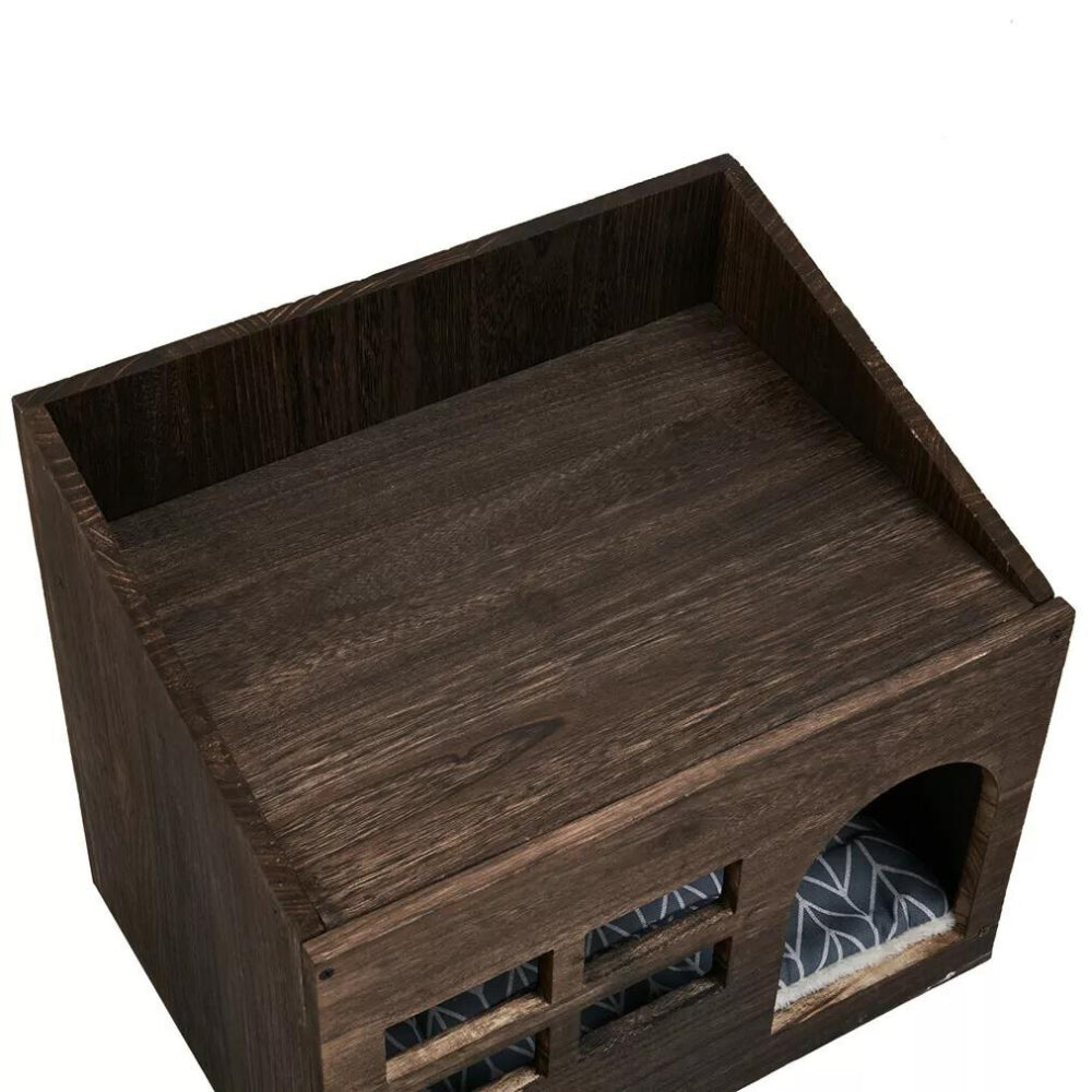 Cozy Wooden Cat Cave Bed with Cushion Pad and Litter Box - The Grand Bazaar of Australia