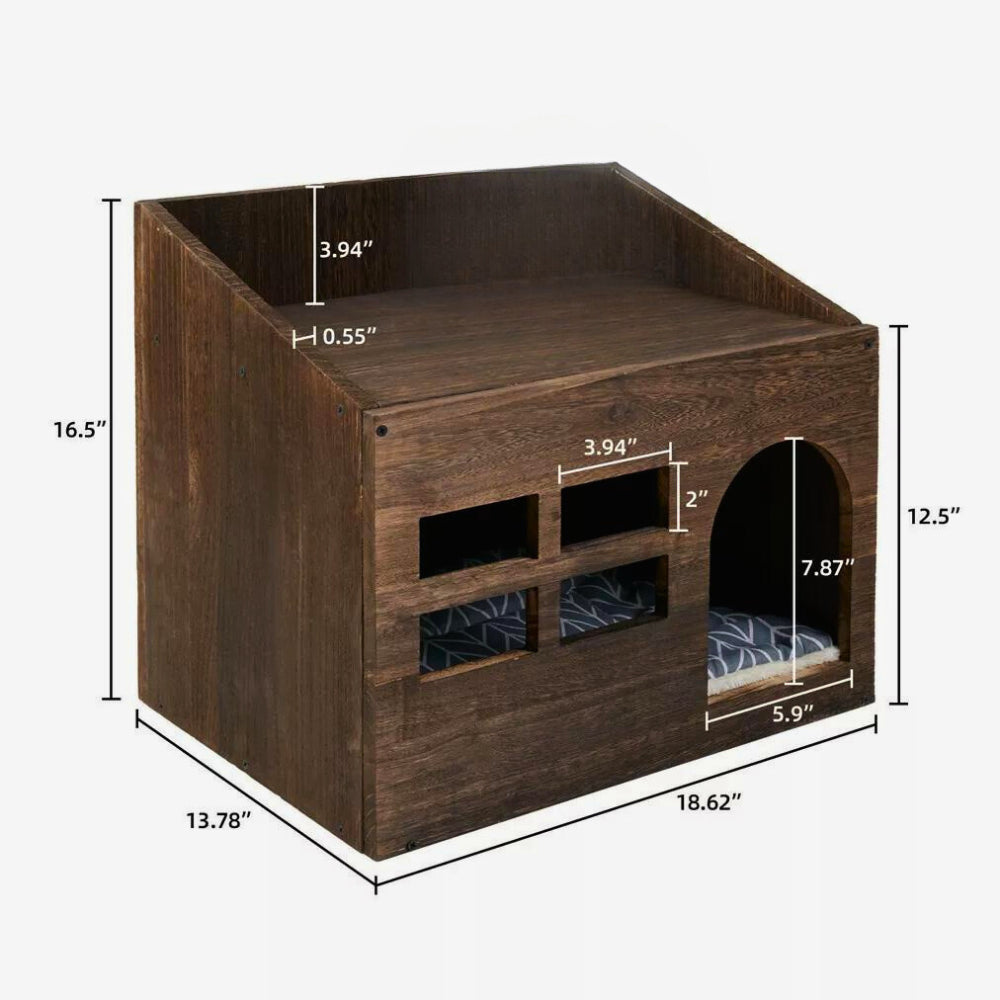Cozy Wooden Cat Cave Bed with Cushion Pad and Litter Box - The Grand Bazaar of Australia