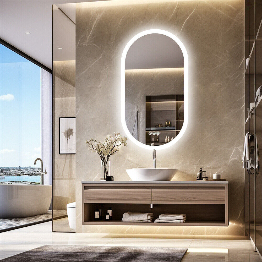 LED Backlit Bathroom Mirror - Touch Sensor, 3 Color Dimmable, Defog Function - The Grand Bazaar of Australia