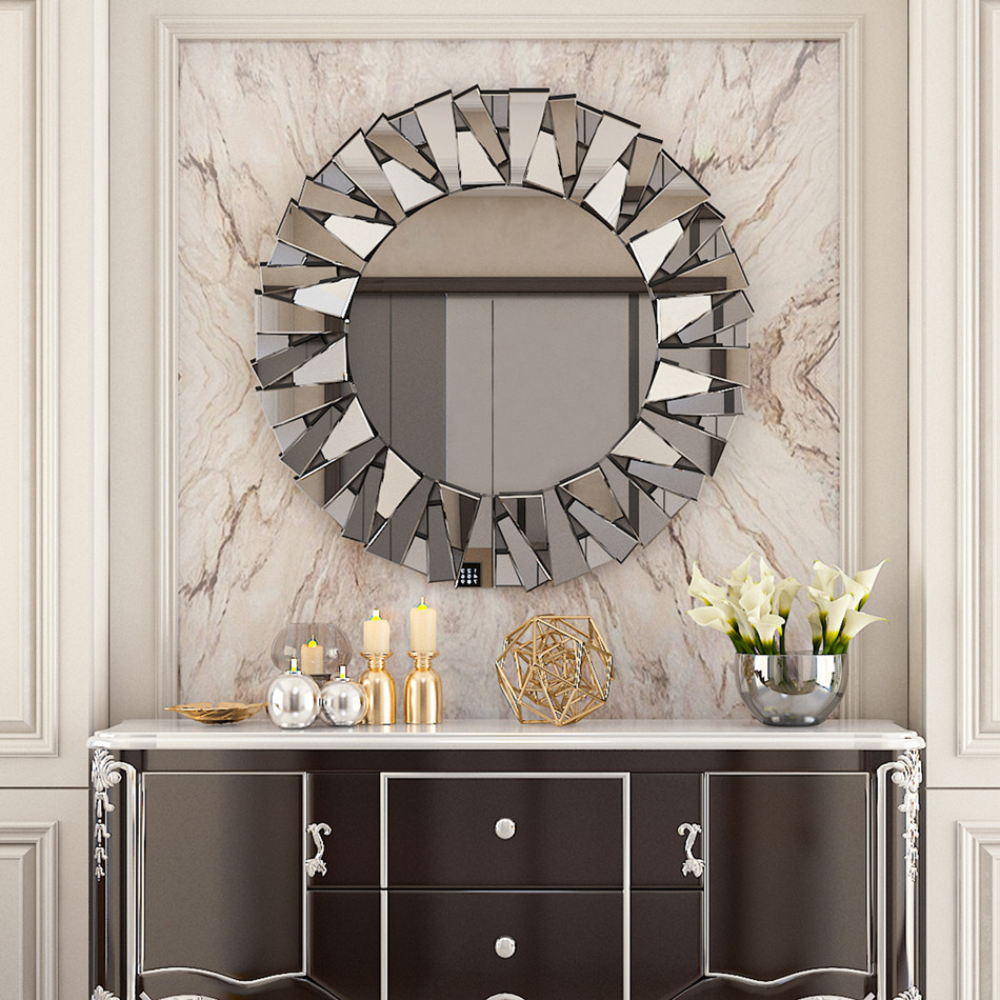 Stunning 32 Silver Round Wall Mirror - The Grand Bazaar of Australia