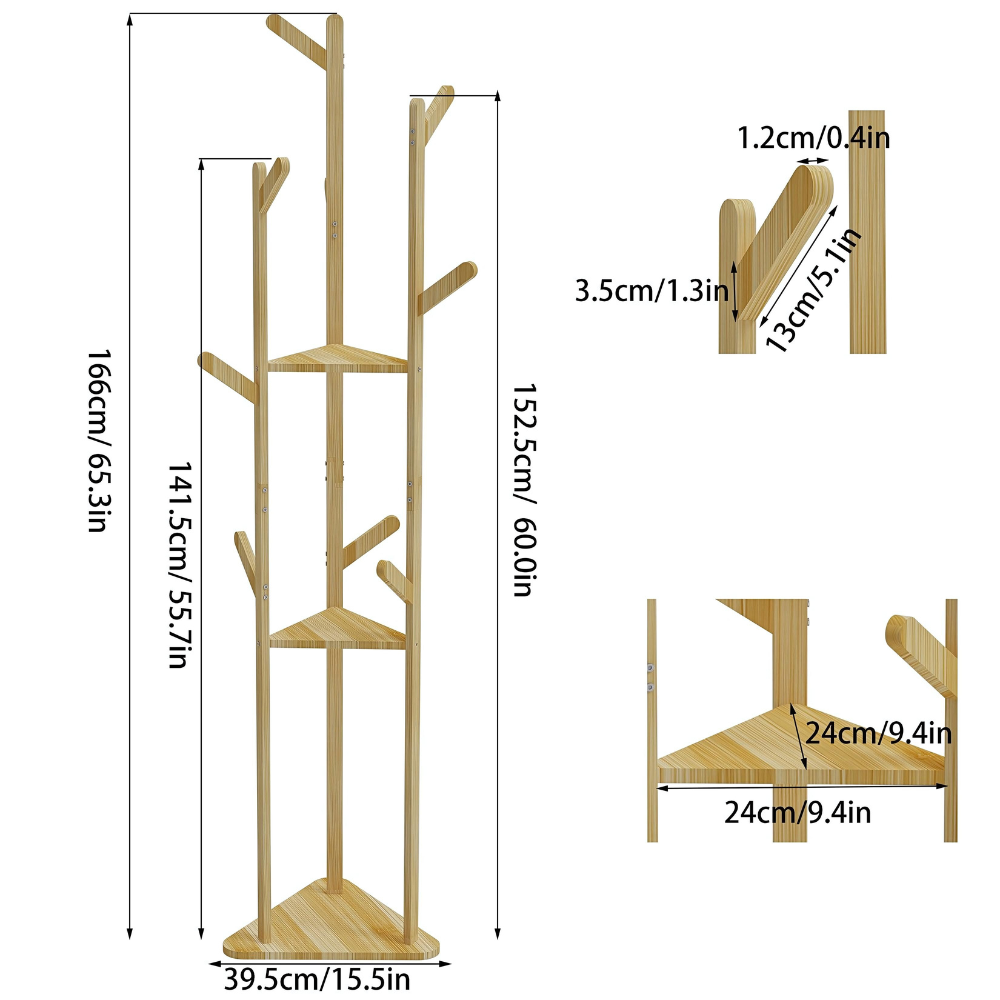 3-Layer Bamboo Coat Rack Tree Cloth Hanger with 9 Hooks - The Grand Bazaar of Australia
