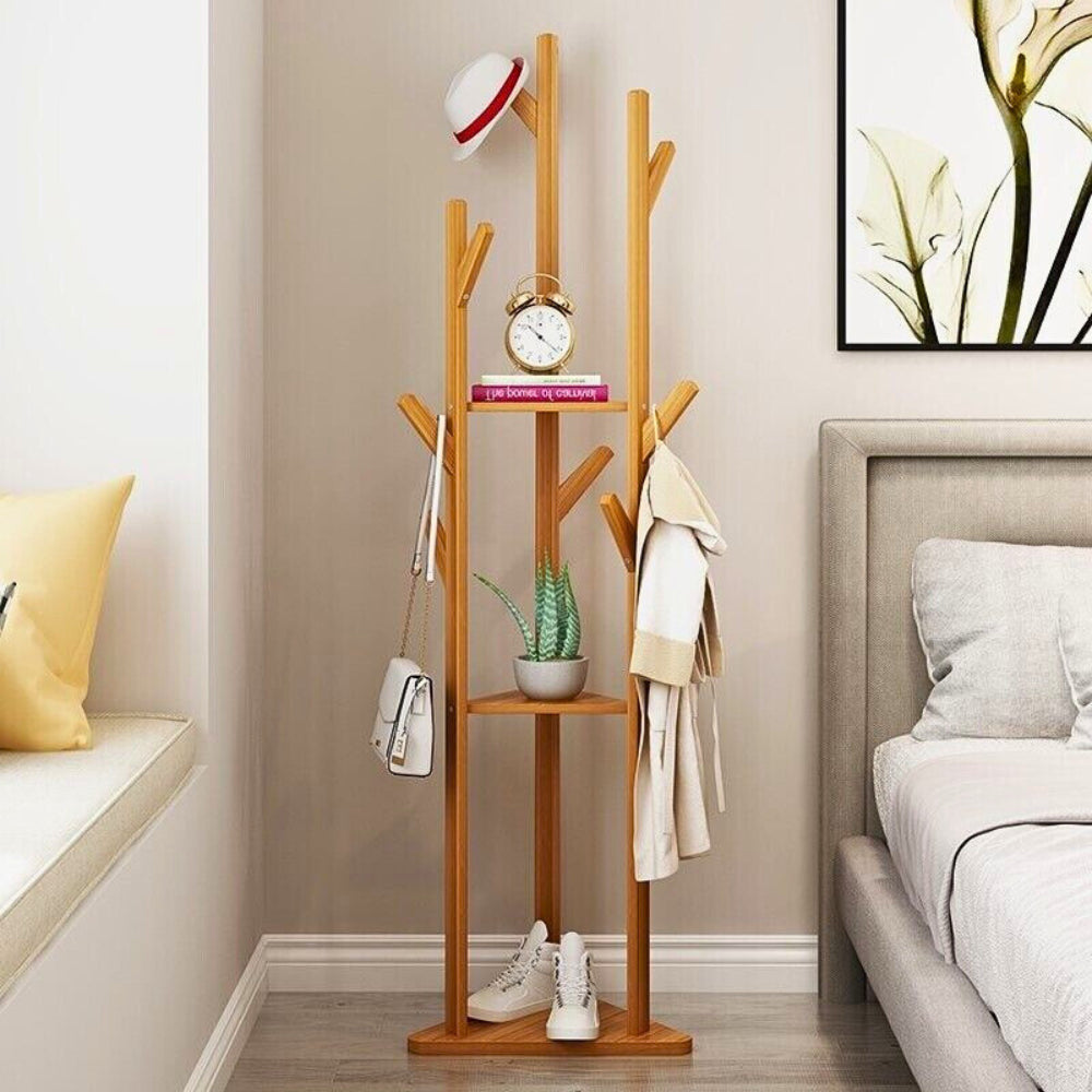 3-Layer Bamboo Coat Rack Tree Cloth Hanger with 9 Hooks - The Grand Bazaar of Australia