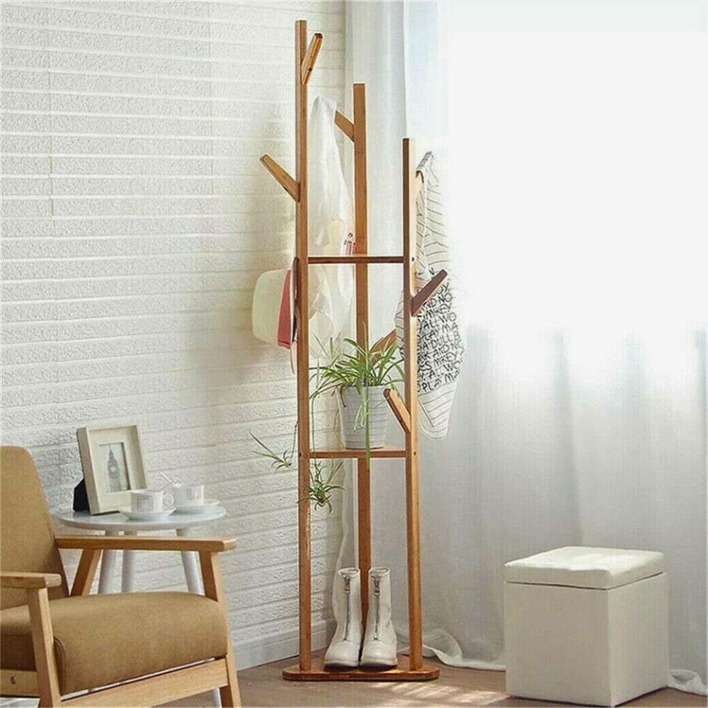 3-Layer Bamboo Coat Rack Tree Cloth Hanger with 9 Hooks - The Grand Bazaar of Australia