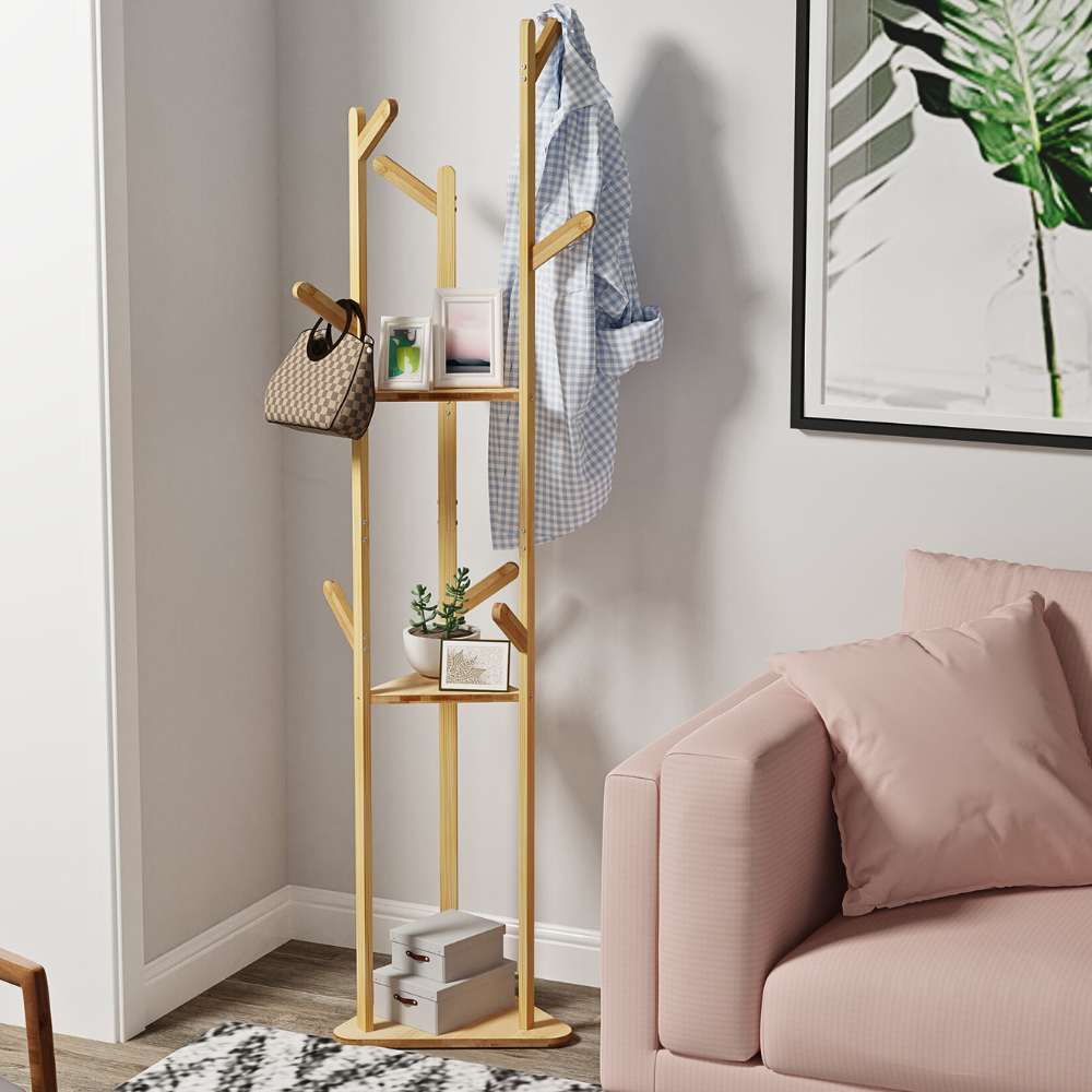 3-Layer Bamboo Coat Rack Tree Cloth Hanger with 9 Hooks - The Grand Bazaar of Australia