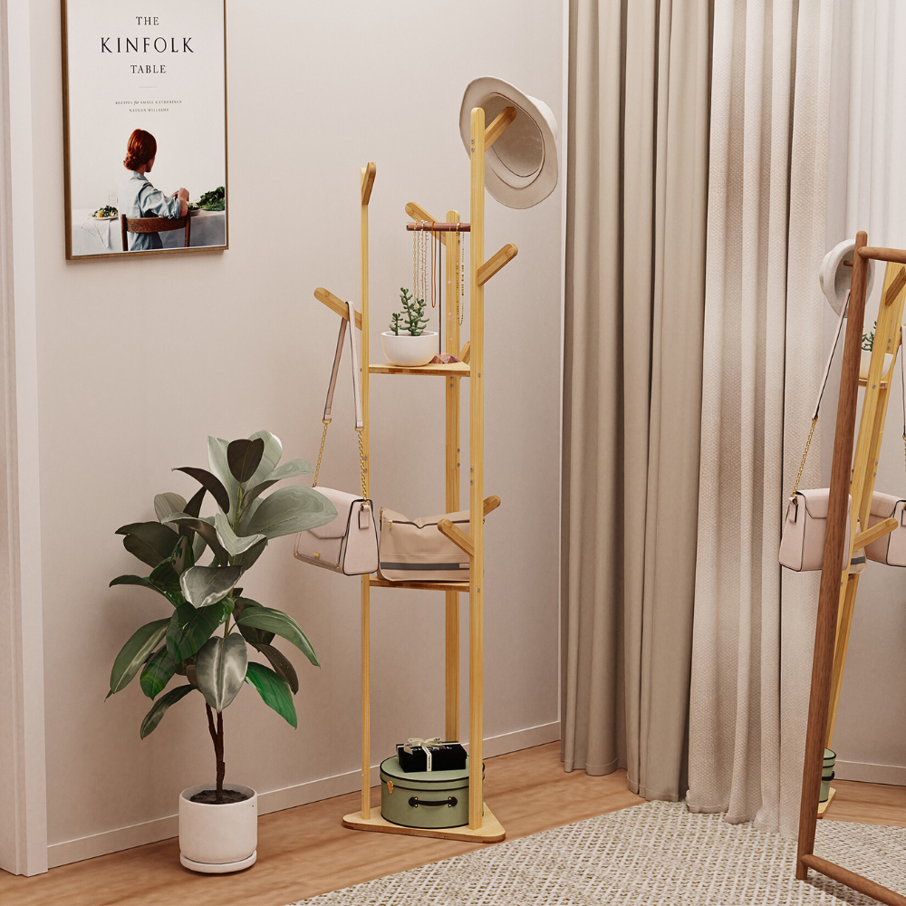 3-Layer Bamboo Coat Rack Tree Cloth Hanger with 9 Hooks - The Grand Bazaar of Australia