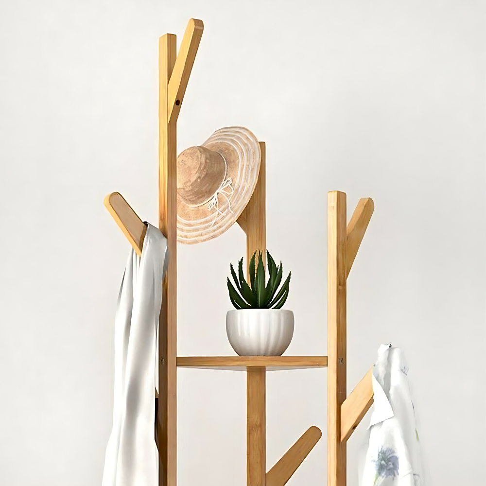 3-Layer Bamboo Coat Rack Tree Cloth Hanger with 9 Hooks - The Grand Bazaar of Australia